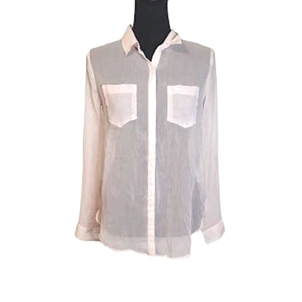 Abercrombie & Fitch Ivory Sheerā Button-Up w/ Embroidered Collar-Size Small